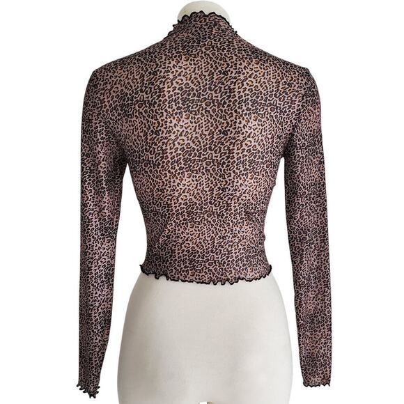 Y2K Mesh Top Cheetah Leopard Long Sleeve Lettuce Hem Whimsigoth S - Picture 3 of 13